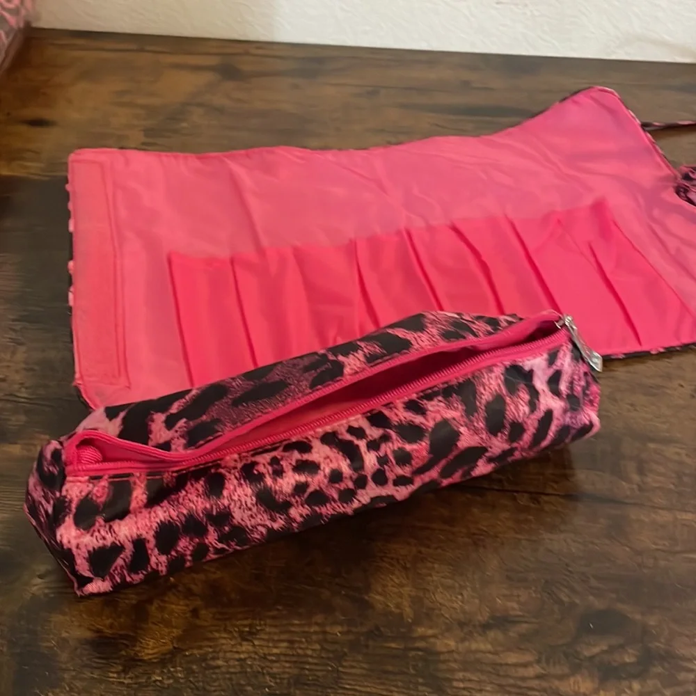 NEW Pink Zebra‎ Print Cosmetic Brush Holder and Bag!